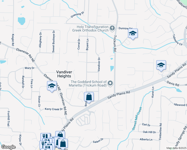 map of restaurants, bars, coffee shops, grocery stores, and more near 2289 Lavender Drive in Marietta