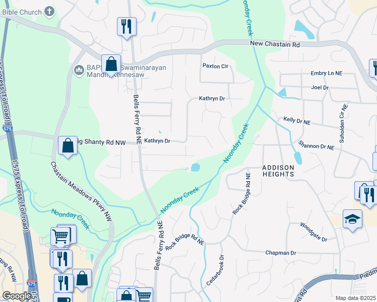 map of restaurants, bars, coffee shops, grocery stores, and more near 175 Brookhaven Drive in Marietta