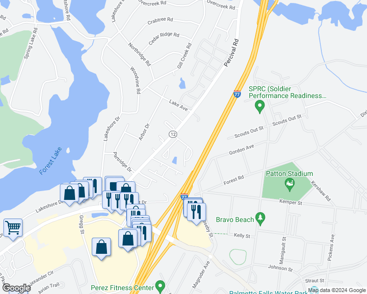 map of restaurants, bars, coffee shops, grocery stores, and more near 400 Hawkeye Court in Columbia
