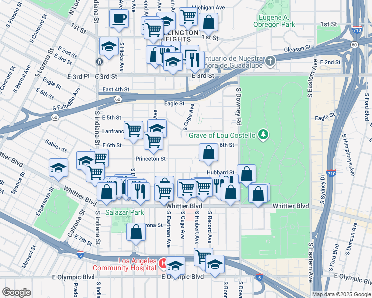 map of restaurants, bars, coffee shops, grocery stores, and more near 3946 East 6th Street in Los Angeles