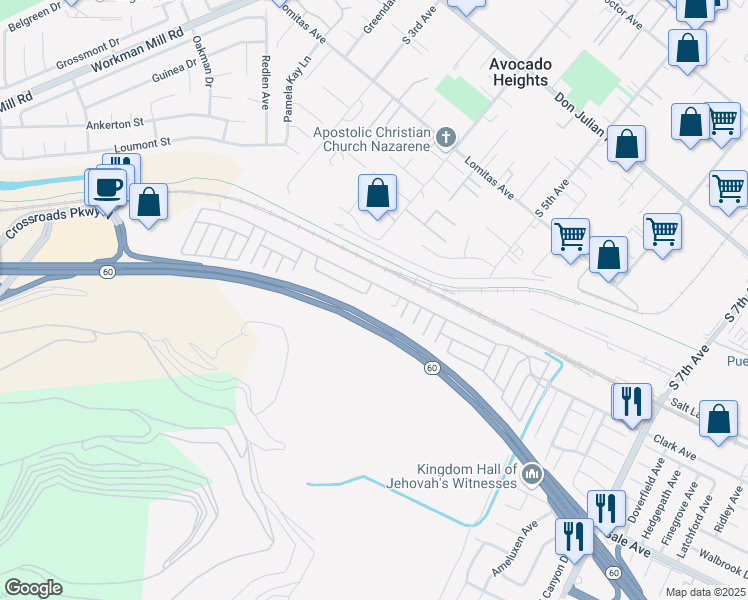 map of restaurants, bars, coffee shops, grocery stores, and more near 901 South 6th Avenue in Hacienda Heights