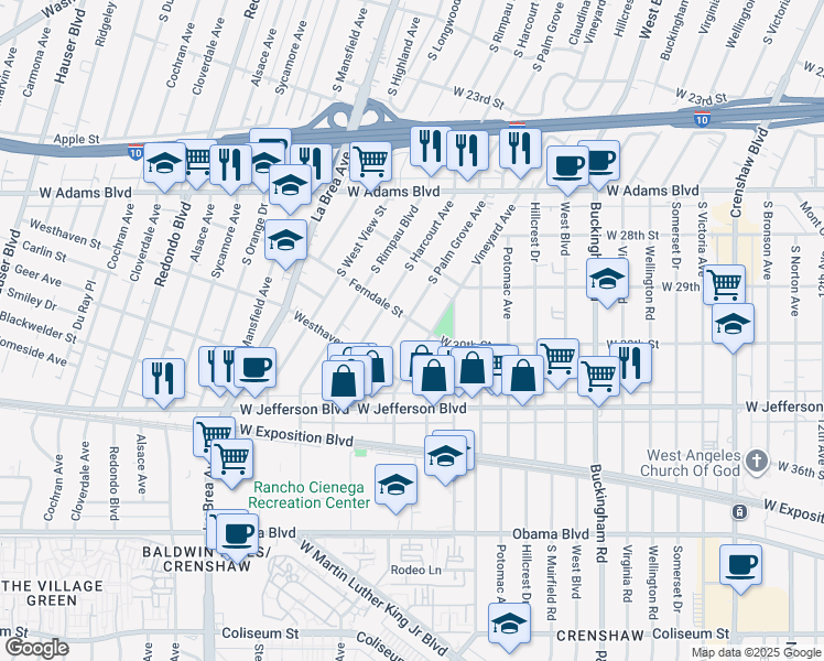 map of restaurants, bars, coffee shops, grocery stores, and more near 3010 Field Avenue in Los Angeles