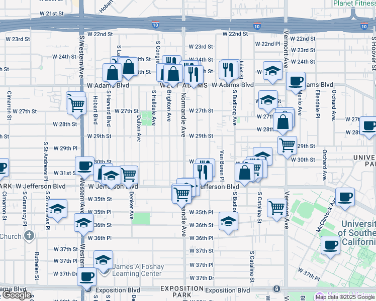 map of restaurants, bars, coffee shops, grocery stores, and more near 2934 Normandie Avenue in Los Angeles