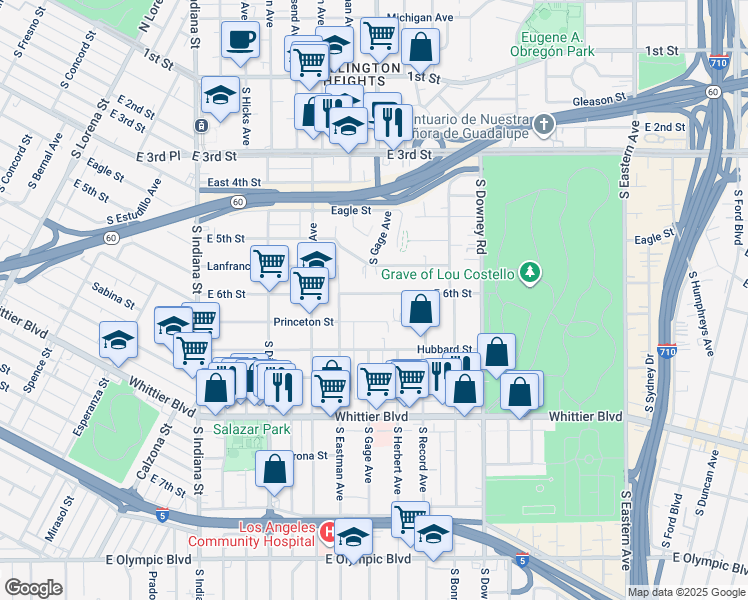 map of restaurants, bars, coffee shops, grocery stores, and more near 3946 East 6th Street in Los Angeles