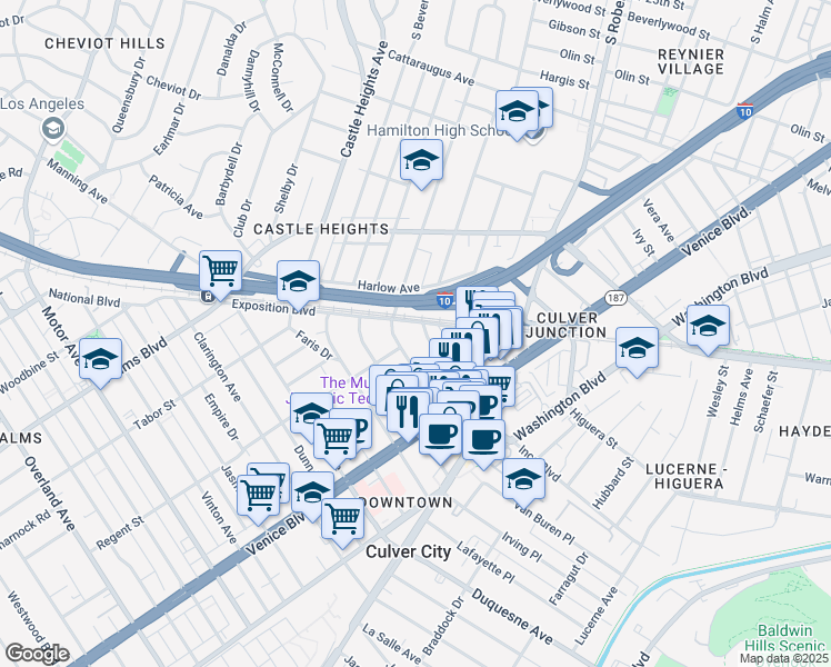 map of restaurants, bars, coffee shops, grocery stores, and more near 3701 Bagley Avenue in Los Angeles