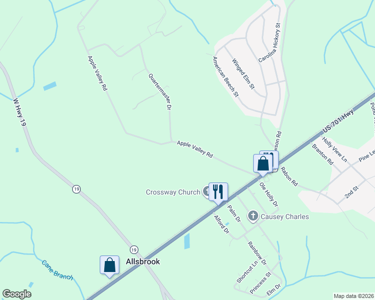 map of restaurants, bars, coffee shops, grocery stores, and more near 121-355 Apple Valley Road in Loris
