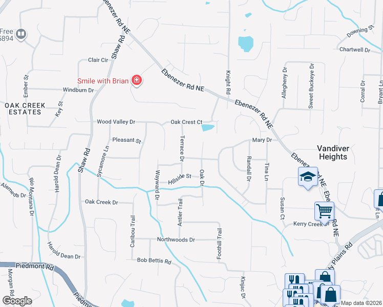 map of restaurants, bars, coffee shops, grocery stores, and more near 1695 Lost Creek Lane in Marietta