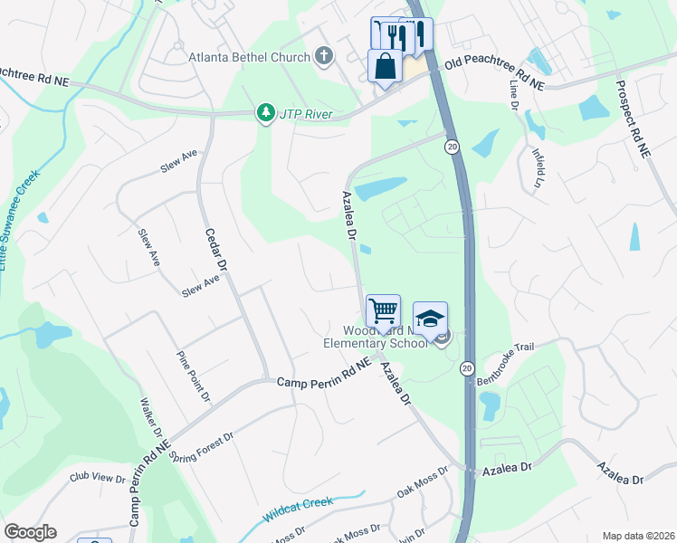 map of restaurants, bars, coffee shops, grocery stores, and more near 2181 Brookfield Circle in Lawrenceville