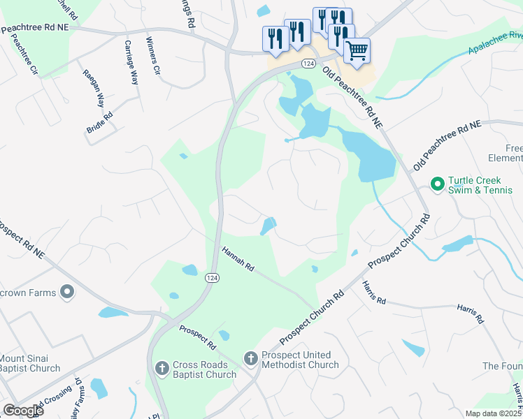 map of restaurants, bars, coffee shops, grocery stores, and more near 1825 Wellston Drive in Lawrenceville