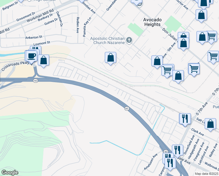 map of restaurants, bars, coffee shops, grocery stores, and more near in City of Industry