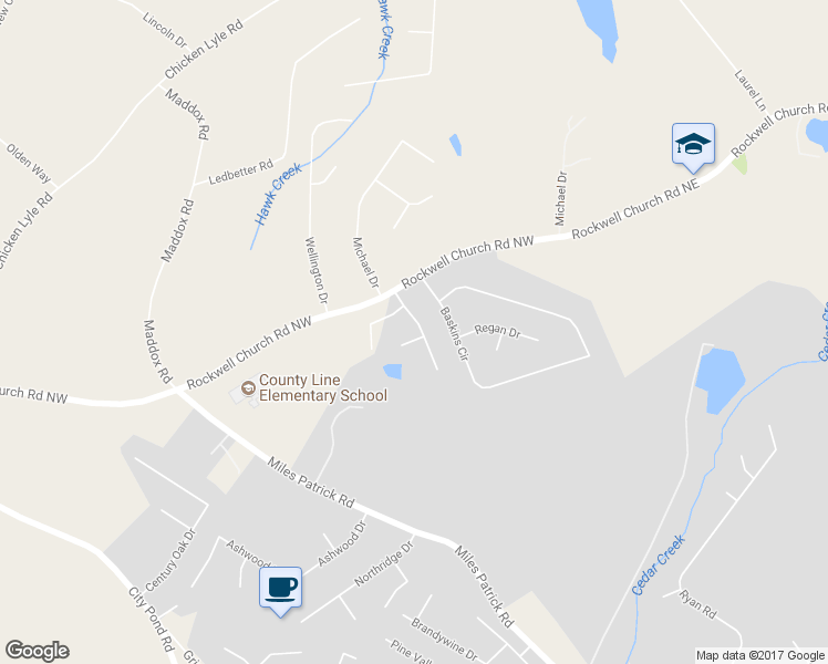 map of restaurants, bars, coffee shops, grocery stores, and more near 221 Rockwell Court in Winder