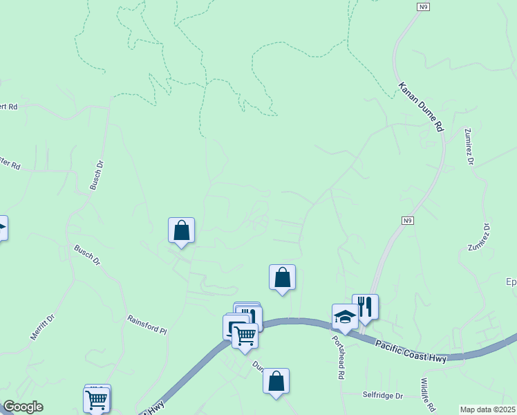 map of restaurants, bars, coffee shops, grocery stores, and more near 5900 Bonsall Drive in Malibu