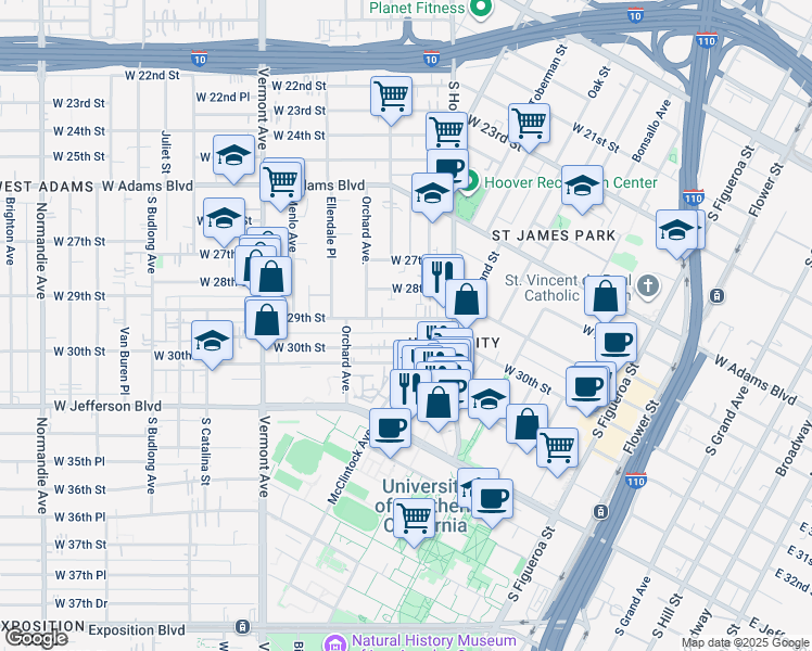 map of restaurants, bars, coffee shops, grocery stores, and more near 1166 West 29th Street in Los Angeles