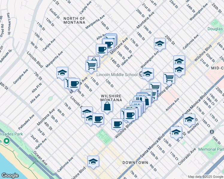 map of restaurants, bars, coffee shops, grocery stores, and more near in Santa Monica
