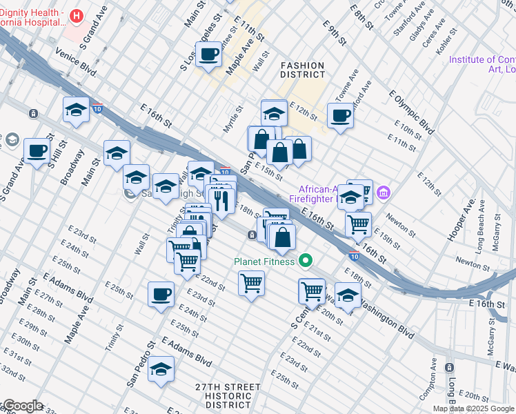 map of restaurants, bars, coffee shops, grocery stores, and more near 752 East 17th Street in Los Angeles
