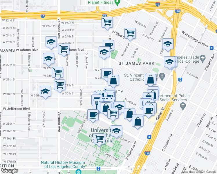 map of restaurants, bars, coffee shops, grocery stores, and more near in Los Angeles