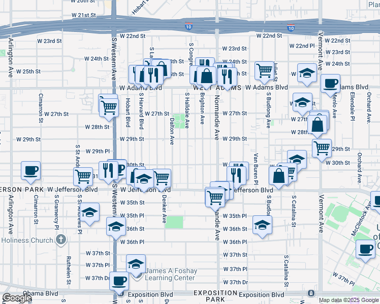 map of restaurants, bars, coffee shops, grocery stores, and more near 2957 Brighton Avenue in Los Angeles