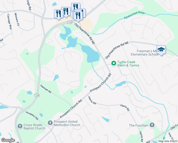 map of restaurants, bars, coffee shops, grocery stores, and more near 1890 Turtle Creek Way in Lawrenceville