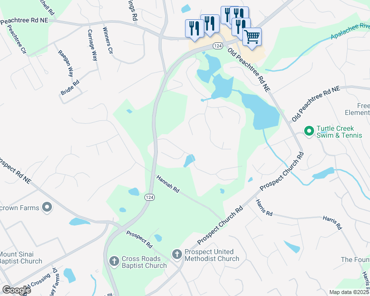map of restaurants, bars, coffee shops, grocery stores, and more near 1825 Wellston Drive in Lawrenceville