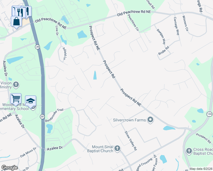 map of restaurants, bars, coffee shops, grocery stores, and more near 1311 Sunsweet Drive Northeast in Lawrenceville