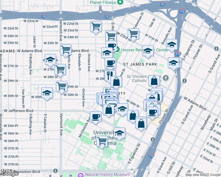 map of restaurants, bars, coffee shops, grocery stores, and more near in Los Angeles