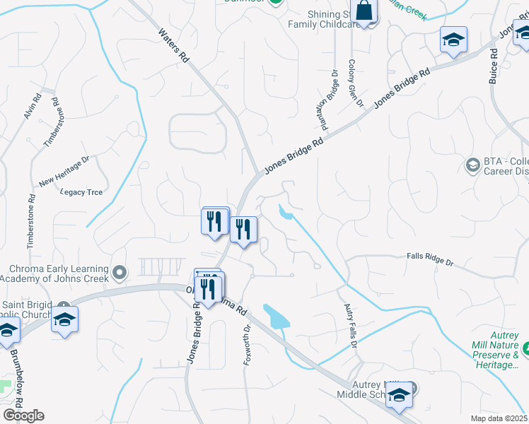 map of restaurants, bars, coffee shops, grocery stores, and more near 10062 Parc Sky Circle in Johns Creek