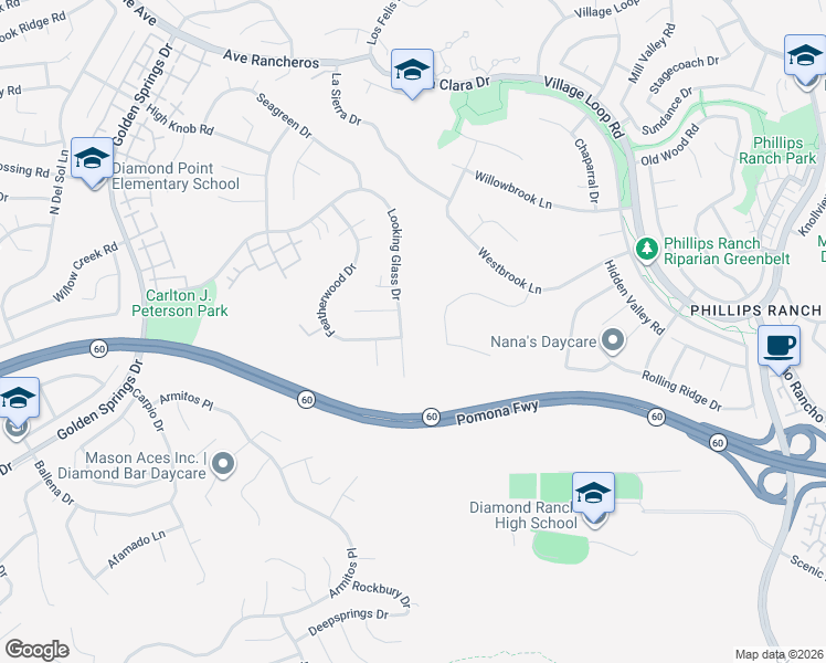 map of restaurants, bars, coffee shops, grocery stores, and more near 533 Looking Glass Drive in Diamond Bar