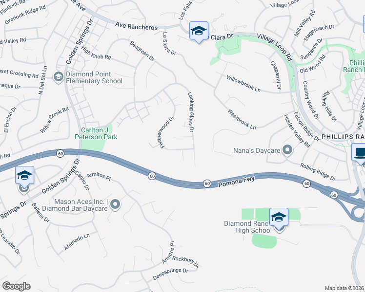 map of restaurants, bars, coffee shops, grocery stores, and more near 645 Featherwood Drive in Diamond Bar