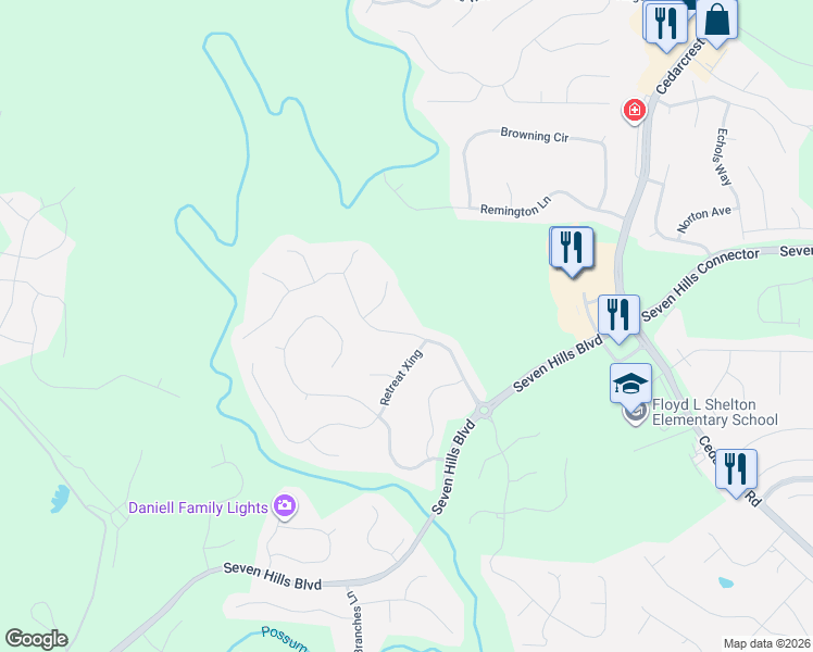 map of restaurants, bars, coffee shops, grocery stores, and more near 299 Blackberry Run Drive in Dallas
