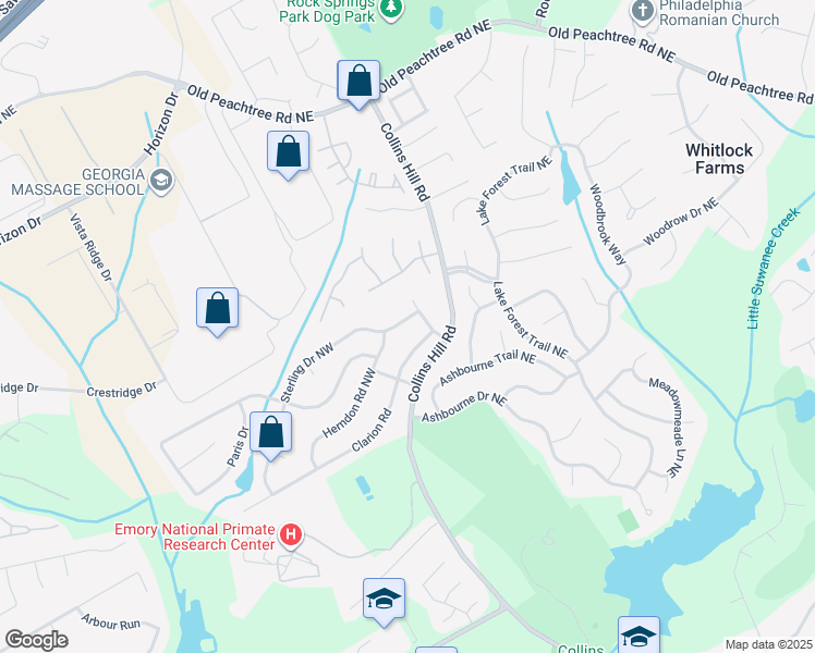 map of restaurants, bars, coffee shops, grocery stores, and more near 2909 Sterling Drive Northwest in Lawrenceville
