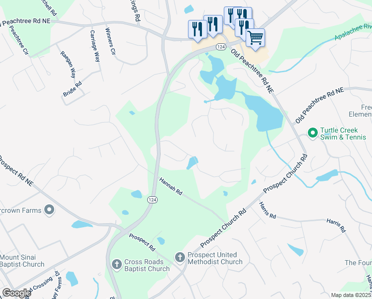 map of restaurants, bars, coffee shops, grocery stores, and more near 1835 Wellston Drive in Lawrenceville