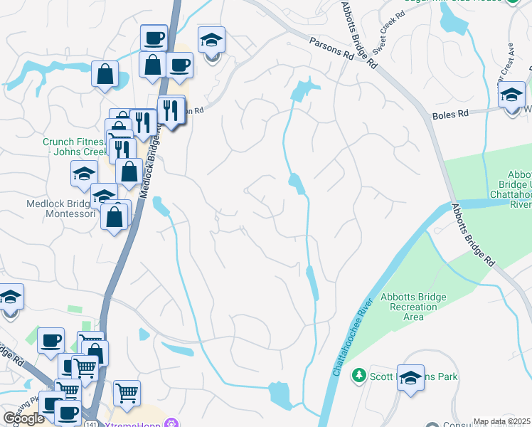 map of restaurants, bars, coffee shops, grocery stores, and more near 1200 Vintage Club Drive in Duluth