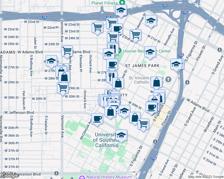 map of restaurants, bars, coffee shops, grocery stores, and more near in Los Angeles