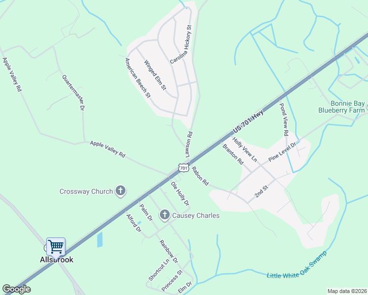 map of restaurants, bars, coffee shops, grocery stores, and more near 684 Carolina Hickory Street in Loris