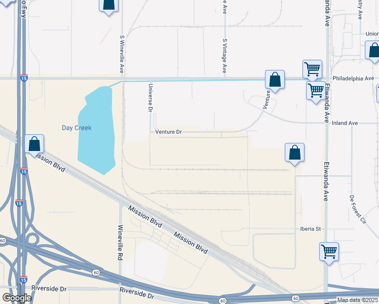 map of restaurants, bars, coffee shops, grocery stores, and more near 11650 Venture Drive in Jurupa Valley