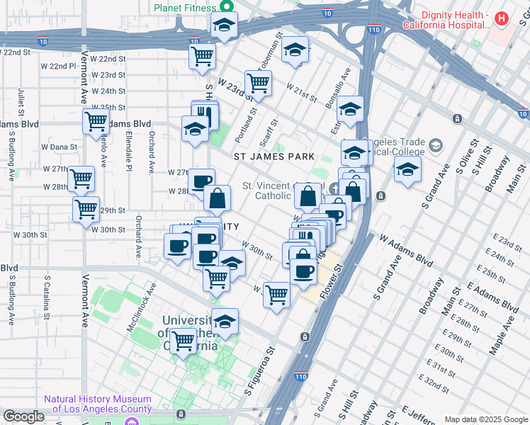 map of restaurants, bars, coffee shops, grocery stores, and more near 2636 Severance Street in Los Angeles