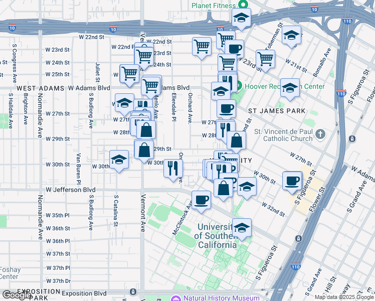 map of restaurants, bars, coffee shops, grocery stores, and more near 1210 West 28th Street in Los Angeles