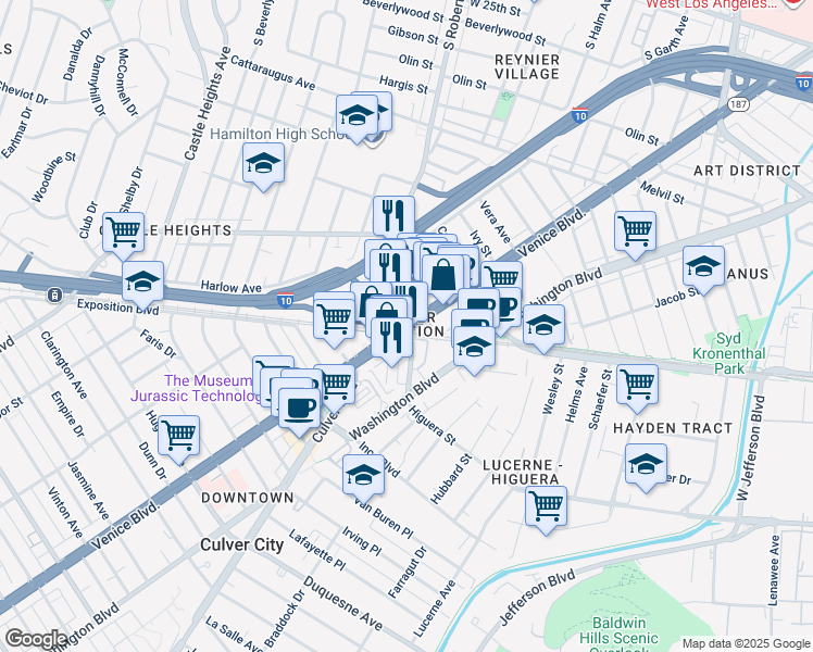 map of restaurants, bars, coffee shops, grocery stores, and more near in Los Angeles