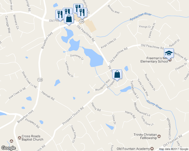 map of restaurants, bars, coffee shops, grocery stores, and more near 1900 Turtle Creek Way in Lawrenceville