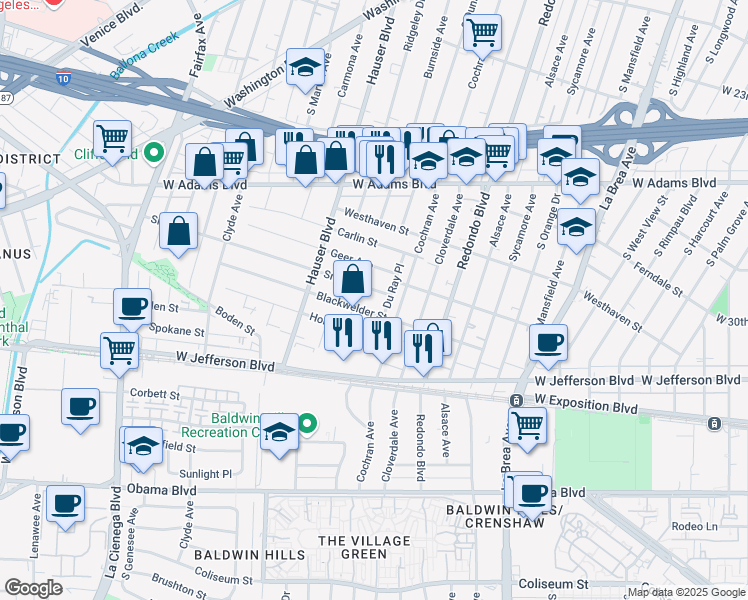 map of restaurants, bars, coffee shops, grocery stores, and more near 5415 Smiley Drive in Los Angeles