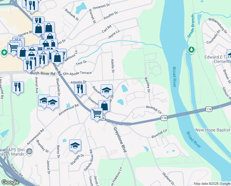 map of restaurants, bars, coffee shops, grocery stores, and more near 7 Canal Court in Columbia