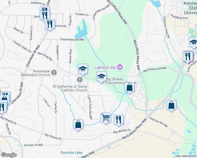 map of restaurants, bars, coffee shops, grocery stores, and more near 1540 Ben King Road in Kennesaw