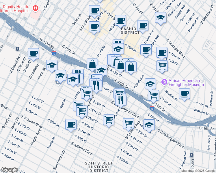 map of restaurants, bars, coffee shops, grocery stores, and more near 726 East 17th Street in Los Angeles