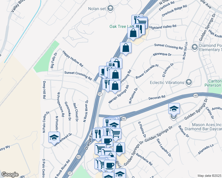 map of restaurants, bars, coffee shops, grocery stores, and more near in Diamond Bar