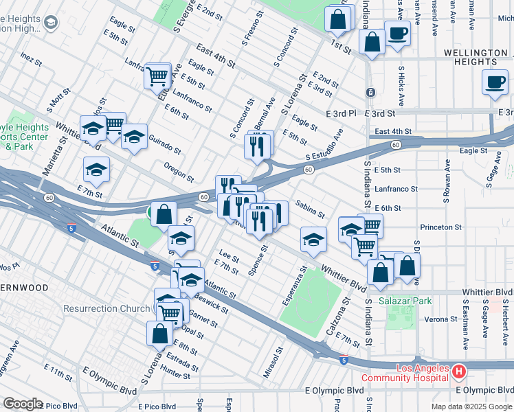 map of restaurants, bars, coffee shops, grocery stores, and more near 3408 Percy Street in Los Angeles
