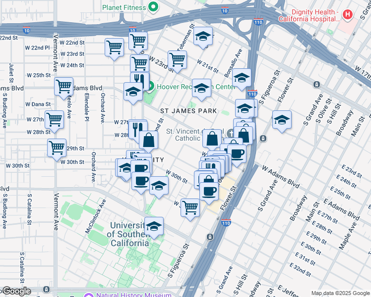 map of restaurants, bars, coffee shops, grocery stores, and more near 2636 Severance Street in Los Angeles