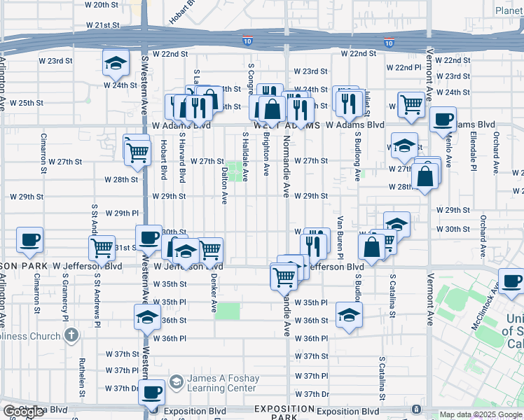 map of restaurants, bars, coffee shops, grocery stores, and more near 2903 Brighton Avenue in Los Angeles