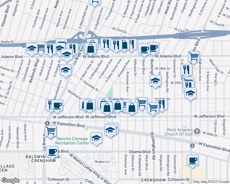 map of restaurants, bars, coffee shops, grocery stores, and more near 4740 West 29th Street in Los Angeles