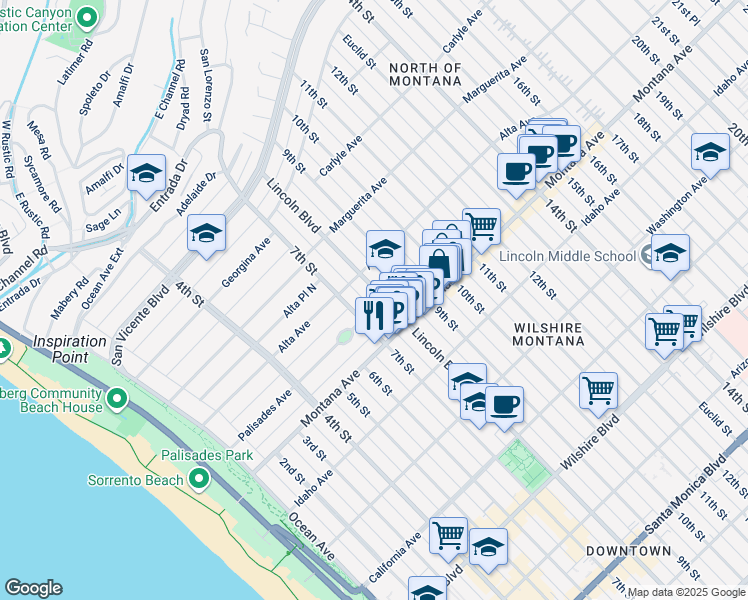 map of restaurants, bars, coffee shops, grocery stores, and more near 732 Alta Avenue in Santa Monica