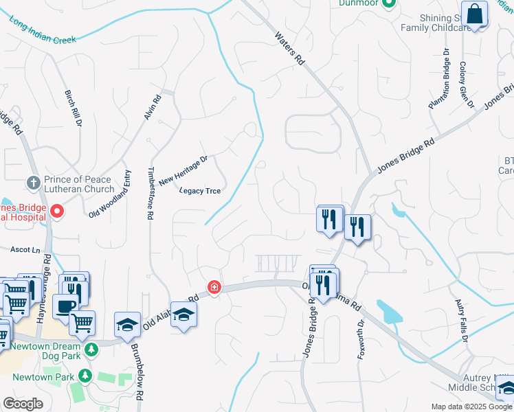 map of restaurants, bars, coffee shops, grocery stores, and more near 10000 Barston Court in Alpharetta